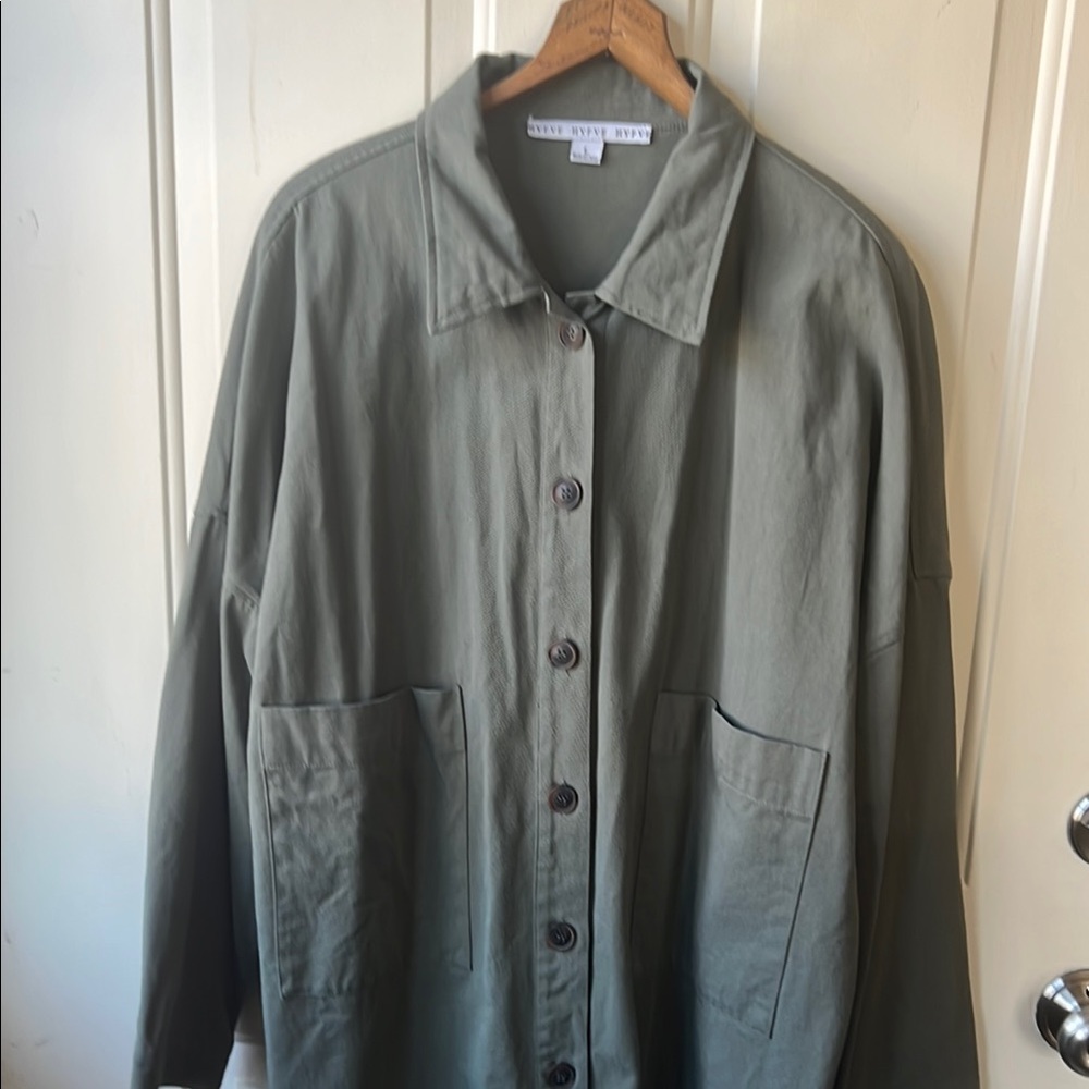 Olive Green Oversized Button-Up Shirt